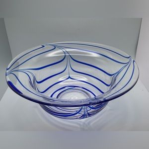 Vintage Metropolitan Museum Of Art Cobalt Blue And Clear Swirl Art Glass Bowl